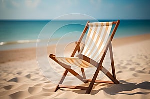 Empty chaise lounge on sand