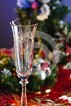 Empty Champagne Glass on New Year Table