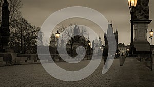 Almost Empty Charles Bridge in the Early Morning.