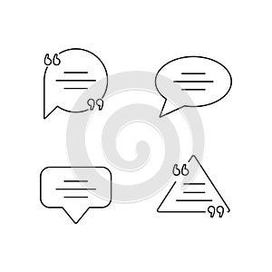 Empty chat bubbles with quotation marks pixel perfect linear icons set