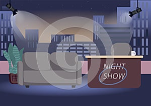 Empty chat show studio flat color vector illustration