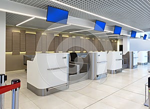 Empty check-in desks with computers