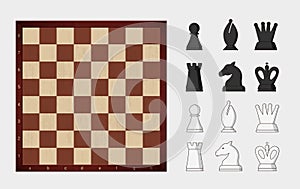 Empty chess board with game pieces template