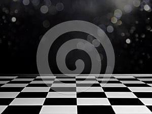 Empty chessboard background floor pattern in perspective on dark background.