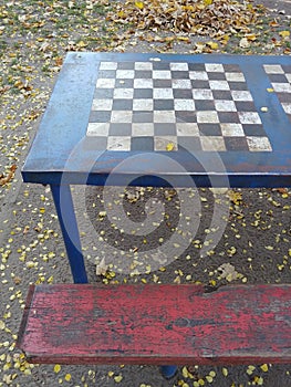 empty chessboard at city public park