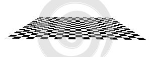 Empty chessboard plane in perspective. Tiled mosaic floor. Sloped checkerboard texture. Inclined board with black and