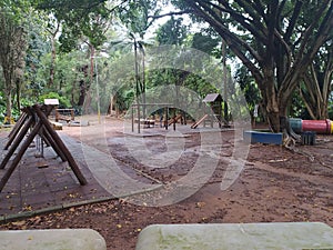 Empty children playground in Aclimacao park, Sao Paulo city, Brazil. photo