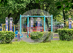 An empty children`s playground in Bucharest, Romania