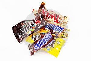 Empty chocolate candy bars wrappers