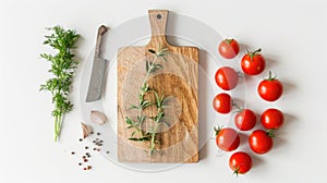 an empty chopping board on a kitchen countertop, evoking a sense of culinary inspiration and possibility. photo