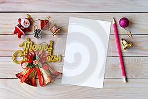 Empty christmas card and Christmas decoration. Christmas and Happy new year concept
