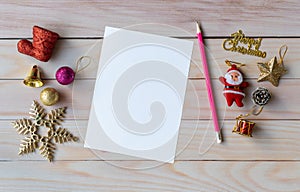 Empty christmas card and Christmas decoration. Christmas and Happy new year concept