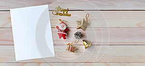 Empty christmas card and Christmas decoration. Christmas and Happy new year concept