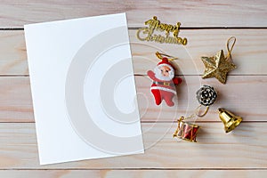 Empty christmas card and Christmas decoration. Christmas and Happy new year concept