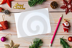 Empty christmas card and Christmas decoration. Christmas and Happy new year concept