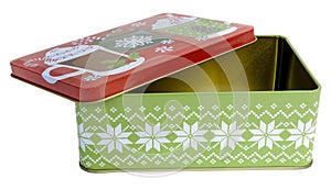 Empty Christmas holiday cookie tin