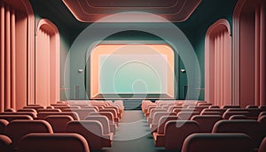 Empty cinema auditorium with seats and projector. 3D Rendering