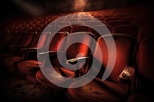 Empty cinema auditorium with seats and spotlights. 3d render