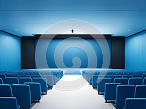 An empty cinema hall with blank white screen, waiting for the next film. Perfect for cinema, movie, and entertainment concepts,