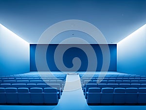 An empty cinema hall with blank white screen, waiting for the next film. Perfect for cinema, movie, and entertainment concepts,