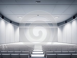 An empty cinema hall with blank white screen, waiting for the next film. Perfect for cinema, movie, and entertainment concepts,