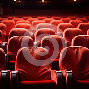 Empty cinema hall with red seats. Movie theatre