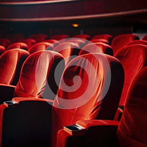 Empty cinema hall with red seats. Movie theatre