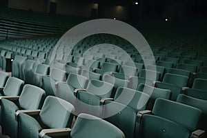 Empty cinema hall with red seats. Movie theatre. Neural network AI generated