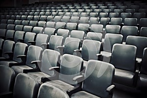 Empty cinema hall with red seats. Movie theatre. Neural network AI generated