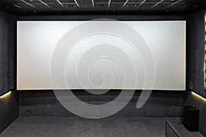 Empty cinema screen. The cinema house. Inside. Mock up