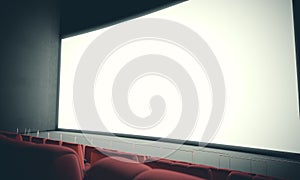 Empty cinema screen with red seats. With color filter. 3d render