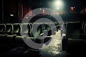 empty cinema seats under ambient lighting