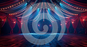 Empty Circus Tent At Night With Lights