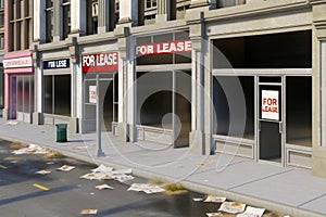 Empty City Buildings For Lease High Retail Debt Money Pit Financial Collapse Pressure Soaring Bills AI Generated