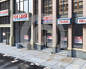 Empty City Buildings For Lease High Retail Debt Money Pit Financial Collapse Pressure Soaring Bills AI Generated