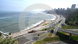 empty city and hightway with not people,durant ,covid 19 virus ,pacific ocean beach miraflores city lima peru