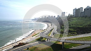 empty city and hightway with not people,durant ,covid 19 virus ,pacific ocean beach miraflores city lima peru