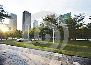 Empty city square and Skyscraper