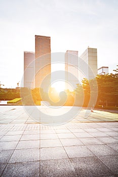 Empty city square and Skyscraper