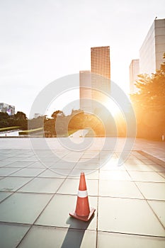 Empty city square and Skyscraper