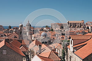 Empty city walls and red roof tiles of Dubrovnik Old town during corona virus