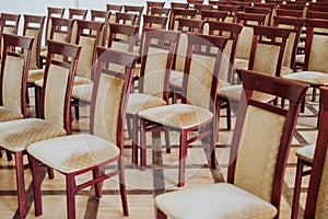 Empty class room, close up on chair, vintage effect