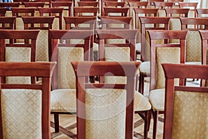 Empty class room, close up on chair, vintage effect