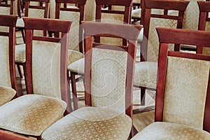 Empty class room, close up on chair, vintage effect