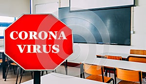 Empty class room due to Coronavirus Covid-19 virus outbreak