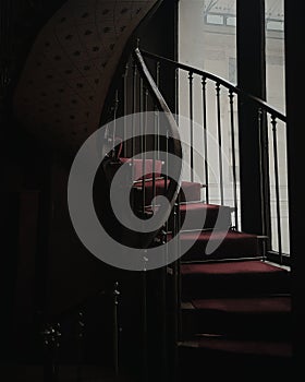 Empty classic retro stairs, moody very dark