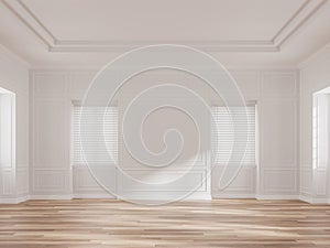 Empty classical style room 3d render decorate with blind curtain