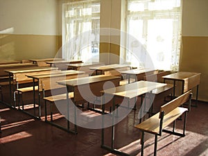 Empty classroom with desks