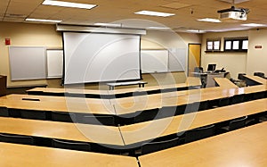 Empty Classroom with Projector & Blank Screen photo