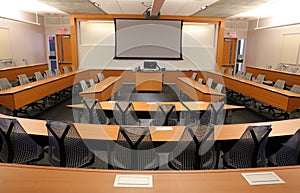 Empty Classroom with Projector & Blank Screen photo